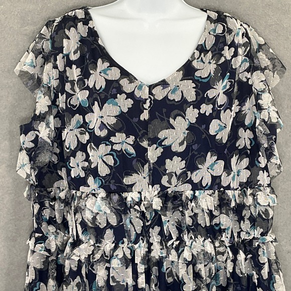 Lane Bryant Floral Ruffle Dress Sz 22 / 24 Flowy Babydoll Sheer Overlay‎ Party - Picture 4 of 13